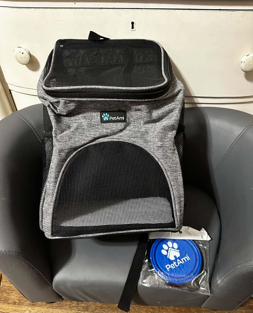 PetAmi Deluxe Pet Carrier Backpack Small Cats Dogs Collapsible Bowl Heather Gray